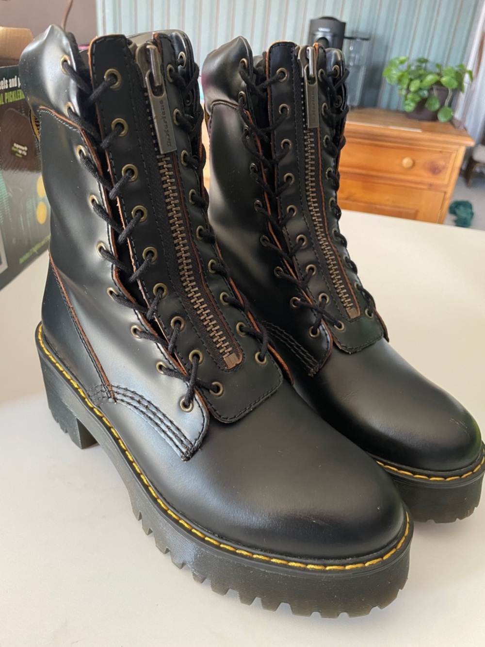 HTF Dr. Martens Karmilla 9 Women's Black Lace-Up Platform Combat Boots with Zip